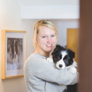 Frau mit Border Collie Welpen