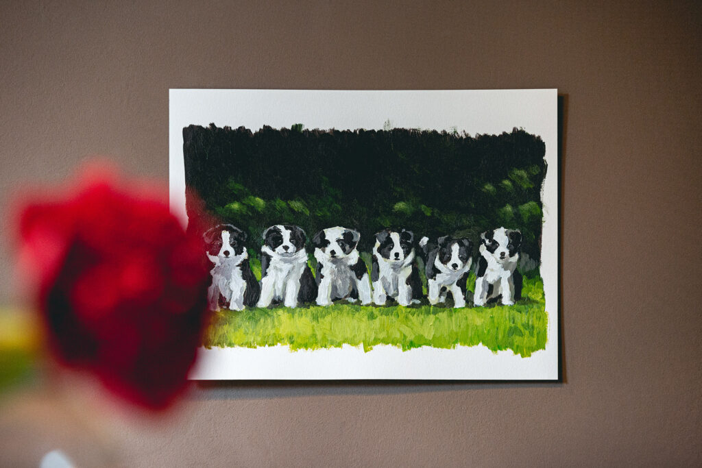 Acrylbild Border Collie Welpen