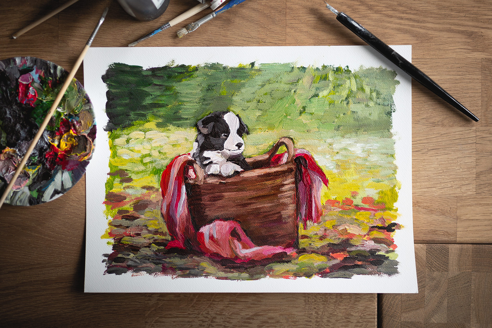 Acrylgemälde Border Collie Welpe