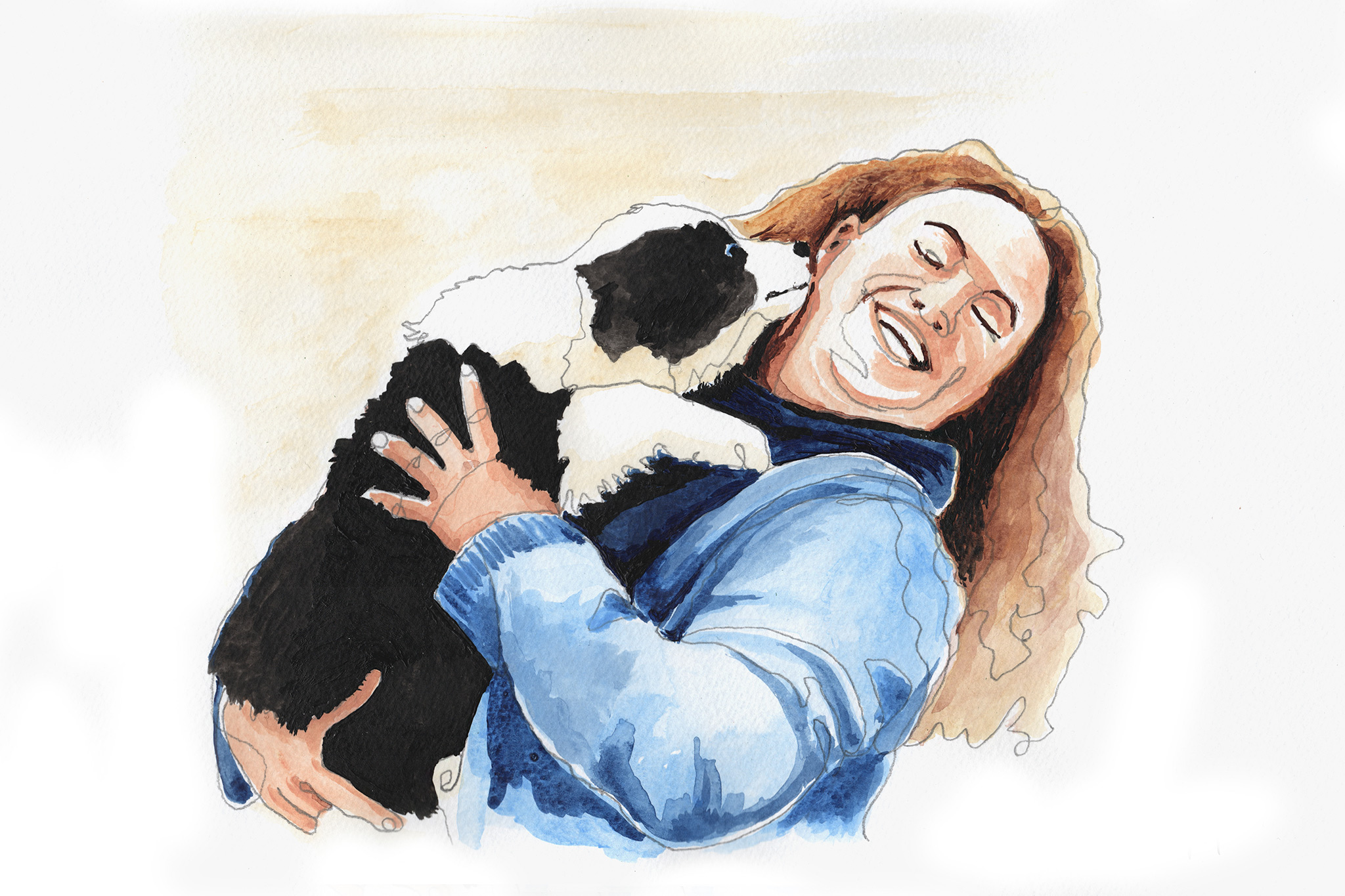 Lachende Frau mit einem Border Collie Welpen, Mensch mit Hund