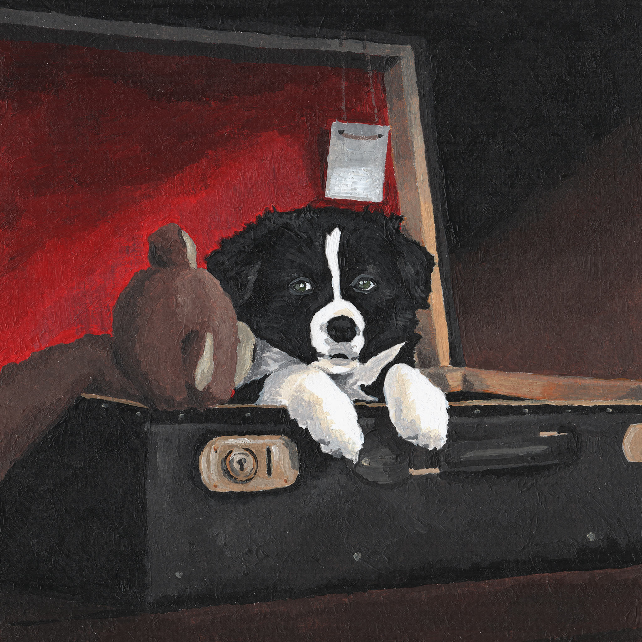 Acrylgemälde eines Border Collie Welpen