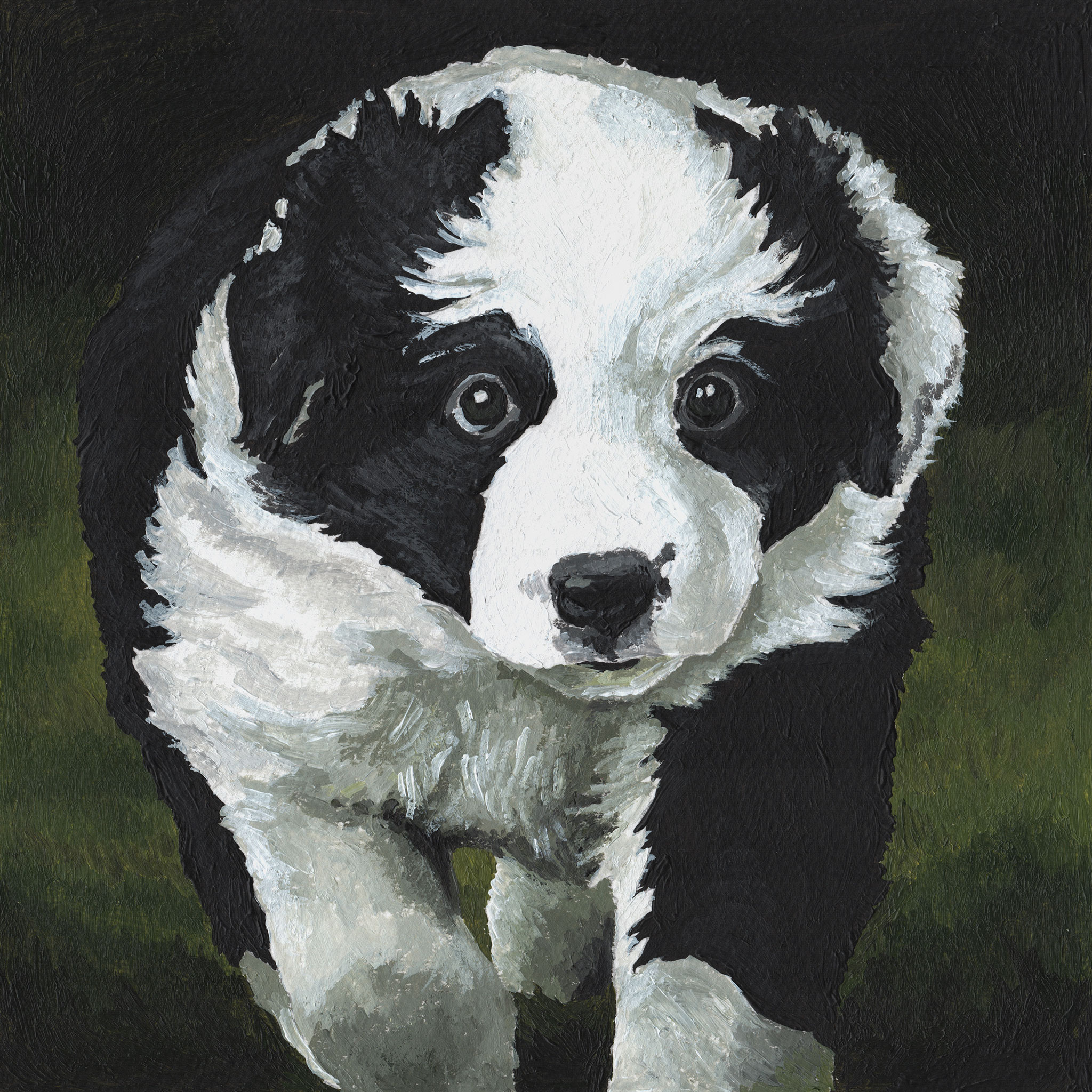 Acrylgemälde eines Border Collie Welpen