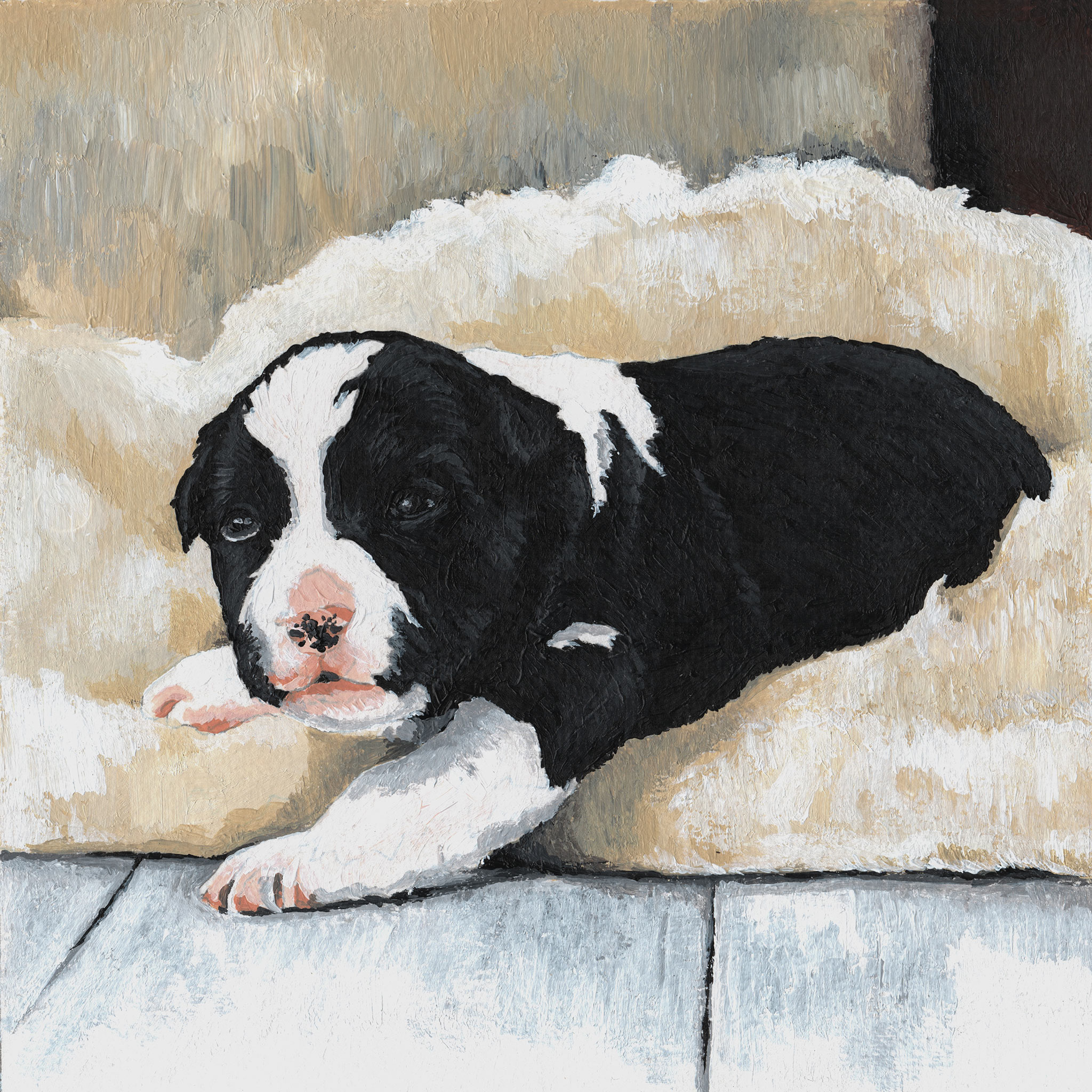 Acrylgemälde eines Border Collie Welpen