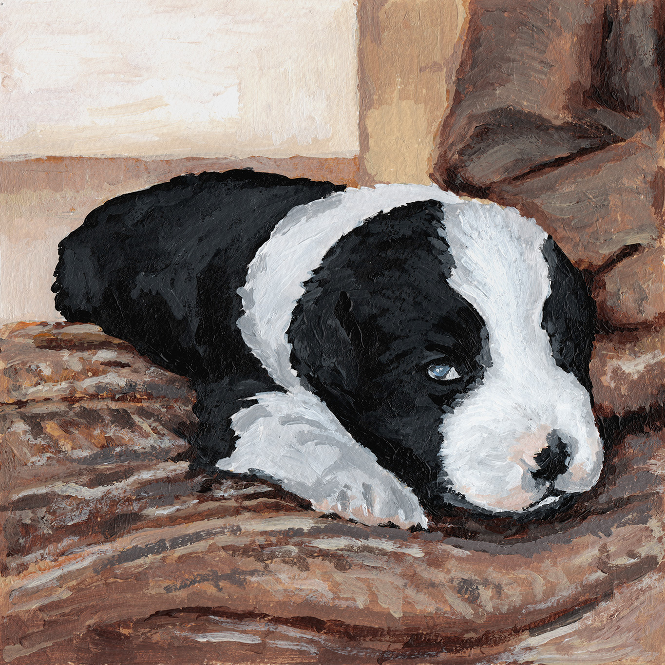 Acrylgemälde eines Border Collie Welpen