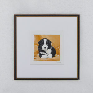 Acrylgemälde eines Border Collie Welpen im Schnee