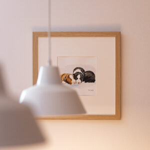 Gerahmtes Aquarell von drei Border Collie Welpen