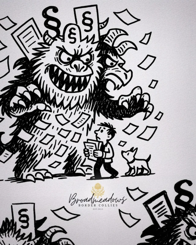 Es war einmal ein Land, in dem die Hunde auf Ausstellungen nicht nur schön, sondern vor allem gesund sein sollten. Also beschloss der große Rat, ein Monster zu erschaffen: Das Bürokratiemonster.

Das Bürokratiemonster hatte viele Köpfe – und noch mehr Zähne. Es fraß Atteste, Erklärungen, Stempel, Formulare, und es hatte einen unersättlichen Appetit auf Paragraphen. Wer mit seinem Hund zur Ausstellung wollte, musste an ihm vorbei.

Die Züchter, die schon immer darauf achteten, dass ihre Hunde gesund waren, machten sich tapfer auf den Weg. Sie sammelten alles, was das Monster mochte: Gentests, Bescheinigungen über klinische Untersuchungen, tierärztliche Atteste. Manche gingen dreimal zurück, weil das Monster heute eine andere Geschmacksrichtung bevorzugte: Was ihm einmal geschmeckt hatte, spuckte es ein anderes Mal angewidert aus – und alle zwei Jahre, so meinte es, sei ohnehin eine neue Diät angebracht.

Das Bürokratiemonster wuchs mit jeder Verordnung. Je mehr Paragraphen ihm der große Rat zuwarf, desto mehr Köpfe bekam es, desto lauter wurde sein Magenknurren. Am liebsten bastelte das Monster an Vorschriften, die sich selbst widersprachen. Es erdachte Listen mit Listen, forderte Nachweise für Nachweise und vergaß dabei, worum es ursprünglich einmal gegangen war. Manchmal schnappte es sich im Vorbeigehen eine besonders komplizierte Formulierung, sog sie genüsslich ein und spuckte sie als vierseitige Fußnote wieder aus.

Mit der Zeit wurde das Land stiller. Die Menschen hatten anderes zu tun, als die immer längeren Schlangen vor dem Monster abzusitzen. Doch das Bürokratiemonster störte das wenig. Hauptsache, die Aktenberge wuchsen. Hauptsache, es gab immer neue Stempel. Hauptsache, irgendjemand kam vorbei und reichte ihm wieder einen neuen Paragraphen – egal, ob Sinn darin steckte oder nicht. Denn das Bürokratiemonster wusste: Wer viel Papier bewegt, muss sich um Ergebnisse nicht mehr kümmern. Und manchmal, wenn alle ganz leise waren, hörte man es murmeln: »Der Sinn ist nebensächlich. Hauptsache, die Vorschrift lebt.«